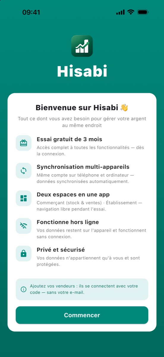 Hisabi iPhone — Bienvenue
