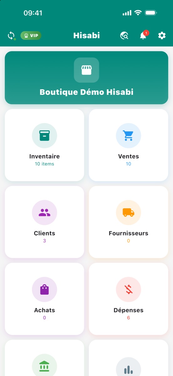 Hisabi iPhone — Tableau de bord
