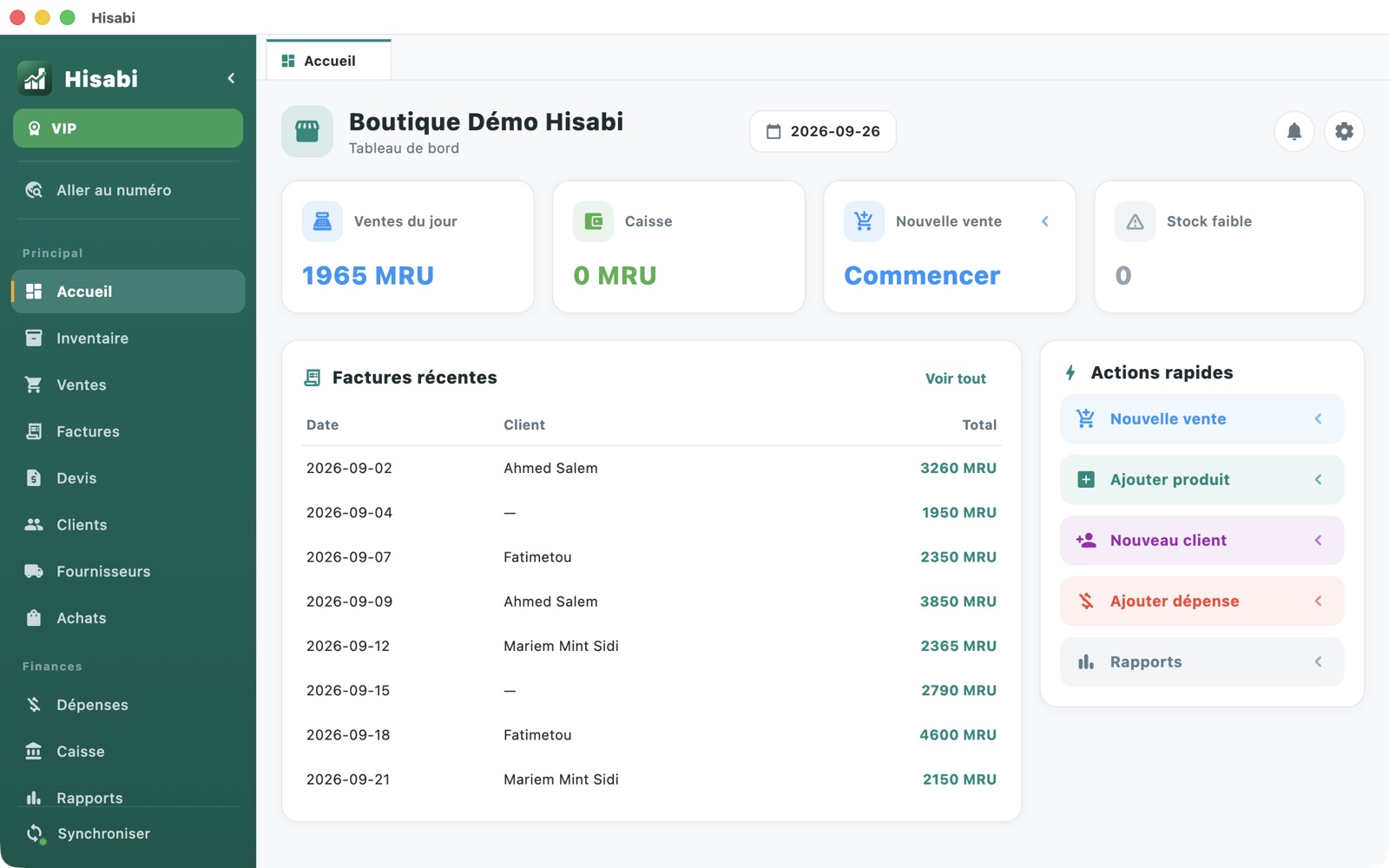 Hisabi macOS — Tableau de bord